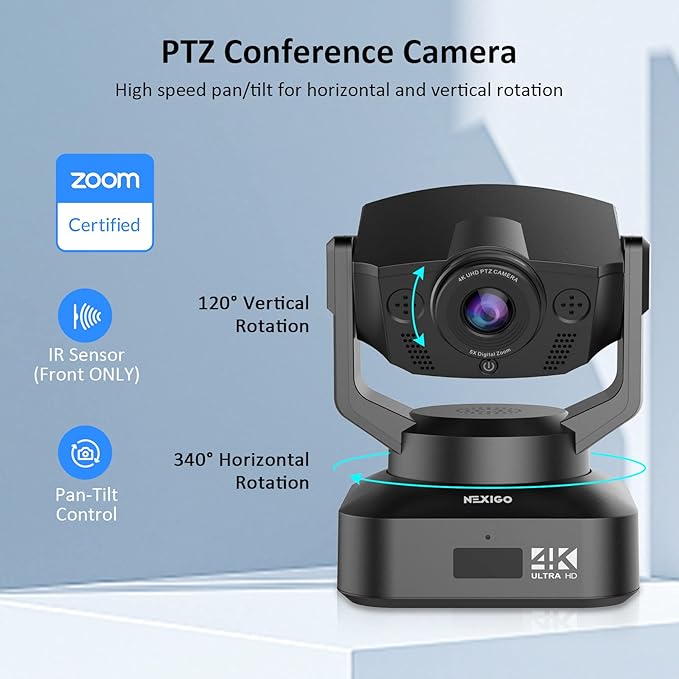 4K PTZ Webcam Kits, NexiGo N990 (Gen 2) UHD 2160P Webcam with 5X Digital Zoom, Sony Starvis Sensor, Position Preset, Flexible Mini Tripod, for Skype/Teams/Zoom Meetings
