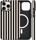 Magnetic for iPhone 15 Case Cute Stripes Phone Case, Shockproof Slim TPU and Hard PC Protective Phone Cover Compatible with MagSafe Designed for Women Girls, Black and White
