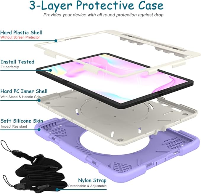 SCSVPN for iPad Air 5th/4th Generation Case 10.9'', Protective Kids Case for iPad Pro 11 Inch 2022 2021 2020 2018(4th/3rd/2nd/1st gen) with Pencil Holder-Rotation Stand/Handle-Shoulder Strap, Purple