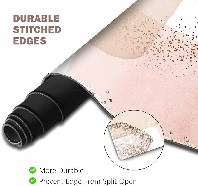 ToLuLu Extended Gaming Mouse Pad, Memory Foam Ergonomic Keyboard Mouse Wrist Rest Support Set, Large Desk Mat with Stitched Edges, Non-Slip Base Mousepad for Home Office Game Study, Pink Gold