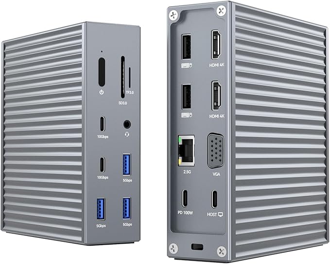 ACASIS USB C Docking Station Dual Monitor, 16-in-1 Laptpop Docking Station with 2* HDMI,VGA,2.5G Ethernet,SD/TF10Gbps USB-C 3.1,3.5mm Audio,PD100W,USBC Hub for Dell/Lenovo/HP/ThinkPad (Sliver)