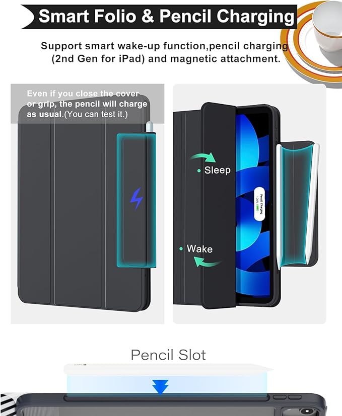 ZENLU iPad Air 10.9/11 inch Case with Removable Magnetic Folio Cover, Premium PU Leather, Multiple Angles Stand, Pencil Slot Charging Support, Full Protective Case for iPad Air 7 6 5 4 Gen (Black)