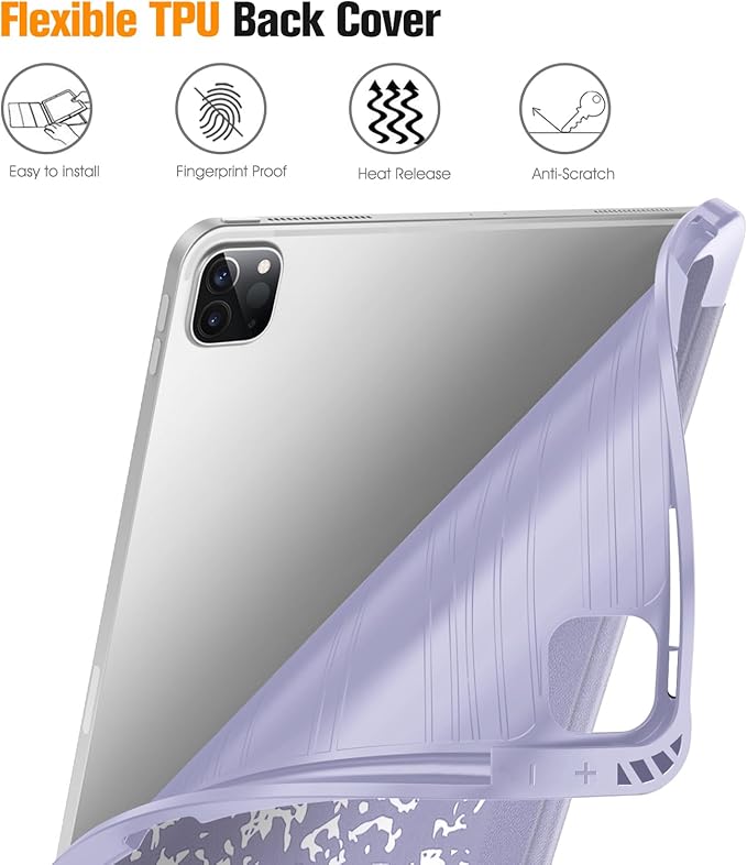 Fintie Case for iPad Pro 12.9-inch 6th Generation 2022, [Built-in Pencil Holder] Slim Soft TPU Protective Cover with Auto Wake/Sleep, Also Fit iPad Pro 12.9" 5th & 4th & 3rd Gen, Lilac