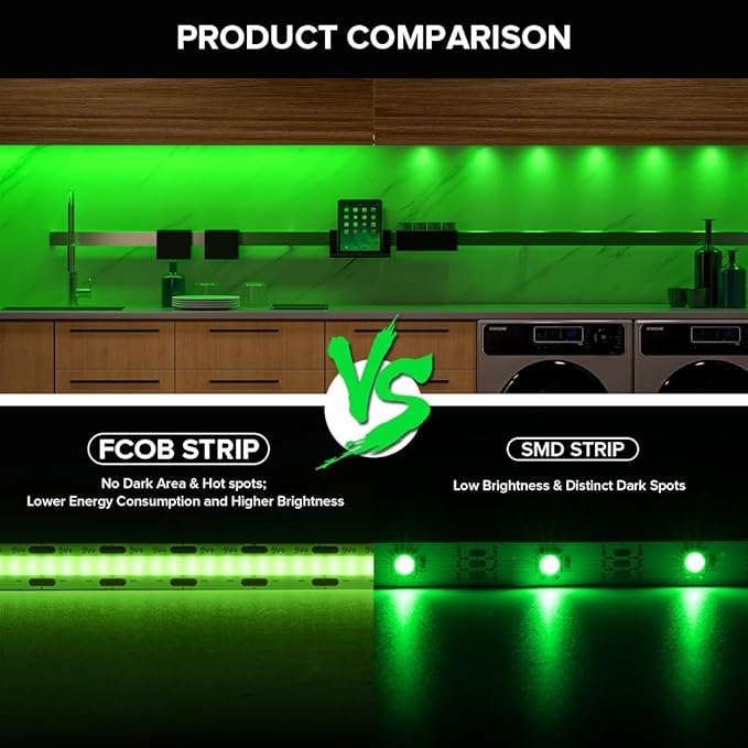 6.56FT/2M 5V USB LED Light Strip Green Flexible High Density COB Strips 640LEDs, 8mm LED Tape for Under Cabinet Bedroom No Controller and Power