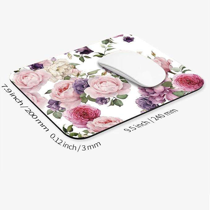Square Mouse Pad Floral Roses,Personalized Premium-Textured Custom Mouse Mat Design,Washable Mousepad Cloth,Non-Slip Rubber Base Computer Mouse Pads for Wireless Mouse
