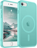 SUPFINE Magnetic for iPhone SE Case 2022 (3rd)/2020 (2nd), iPhone 8 Case (Compatible with MagSafe) (Military Grade Drop Protection) Slim Translucent Matte Phone Case,Blue Green