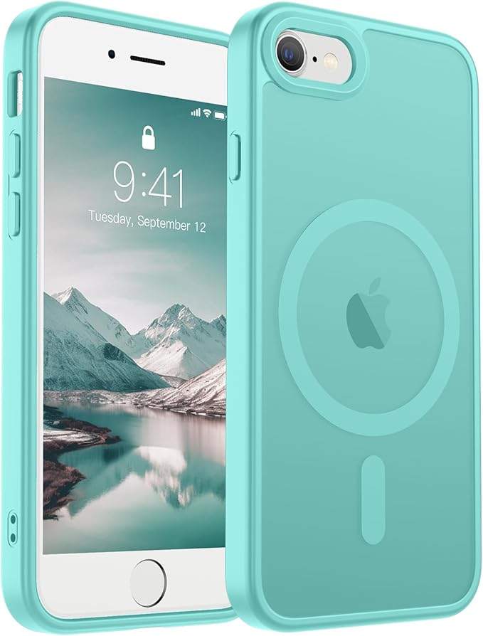 SUPFINE Magnetic for iPhone SE Case 2022 (3rd)/2020 (2nd), iPhone 8 Case (Compatible with MagSafe) (Military Grade Drop Protection) Slim Translucent Matte Phone Case,Blue Green