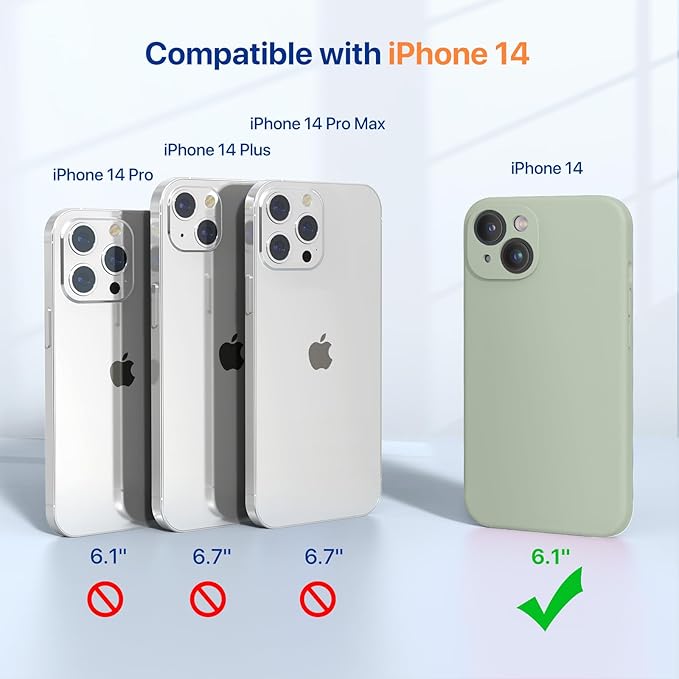 Miracase Designed for iPhone 14 Case with Screen Protector,[Upgraded Enhanced Camera Protection],Shockproof Liquid Silicone Case with Microfiber Lining, 6.1 inch,Patina Green