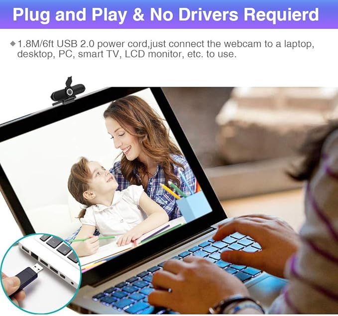 4K Webcam with Microphone and Tripod, USB Web Camera for PC and Laptop, 8MP Widescreen for Video Calling, Recording, Streaming and Conference