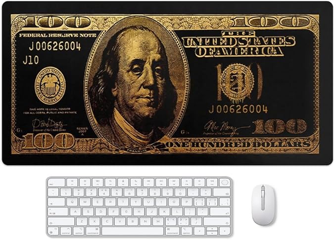 Black Money Rectangle Mouse Pad Non Slip Rubber Base Cool Funny US Dollar Full Desk Mouse Pad 100 Dollar Bills Gaming Keyboard and Mouse Pad for Laptop Computer Office Home Desk 31.5“x15.7