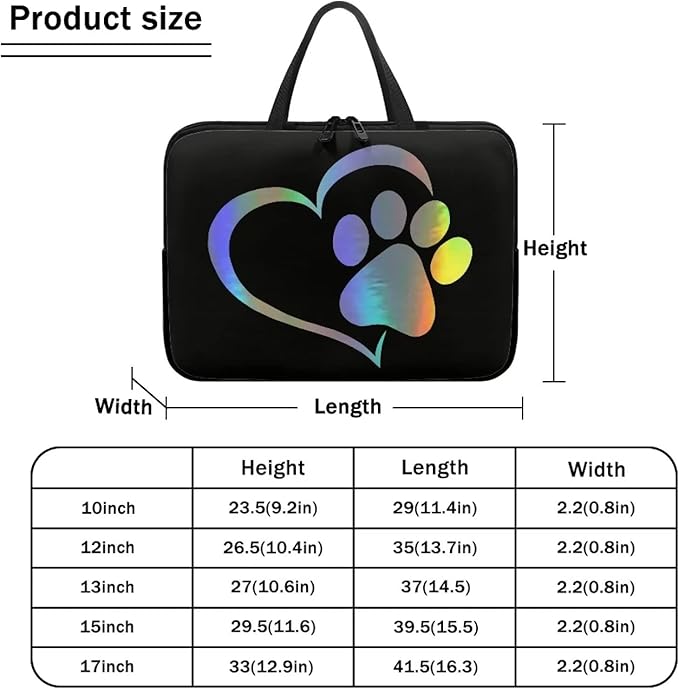 17 Inch Cute Dog Paw Laptop Sleeve, Protective Tablet Case with Handle, Computer Bag Carrying Case Portable Neoprene Notebook Cover Messenger Briefcase for Travel/Business/School/Men/Women