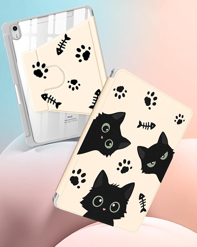 Uppuppy for iPad mini 7 Case (A17 Pro) for iPad mini 6th Generation Case - 360 Rotating Stand Folio Smart Cover with Pencil Holder for Women Girls, Black Cats for Apple Tablet Mini 8.3 inch 2024/2021