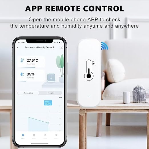 WiFi & Bluetooth Temperature and Humidity Sensor,No Hub Required,Compatible with Alexa and Google Home,for Home, Baby Rooms,Greenhouses Accessories, Garages, Office 2Pack(No Include Battery)