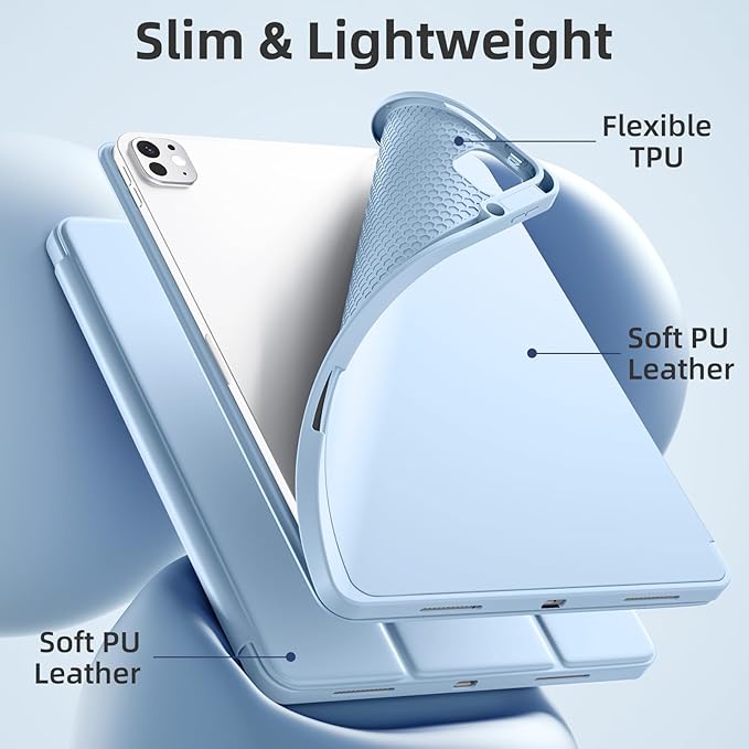 Akkerds Compatible with iPad Pro 13 Inch Case (M5/M4) 2025/2024, for iPad 13 Pro Case with Pencil Holder, Slim Trifold Stand Protective Cover with Soft TPU Back, Auto Wake/Sleep (LightBlue)