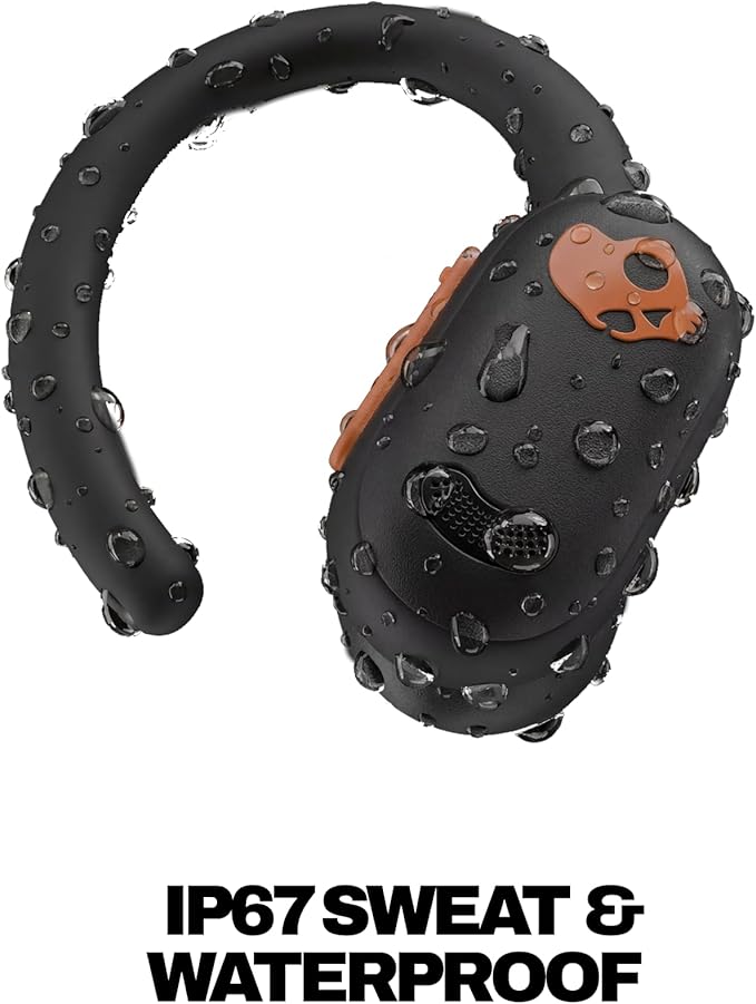 Skullcandy Push ANC Active Wireless Earbuds, Bluetooth Headphones, Noise Cancelling, 58 Hours Battery, Secure-Fit Over-Ear Hanger, Sweat and Waterproof, Microphone for iPhone Android - Black/Orange