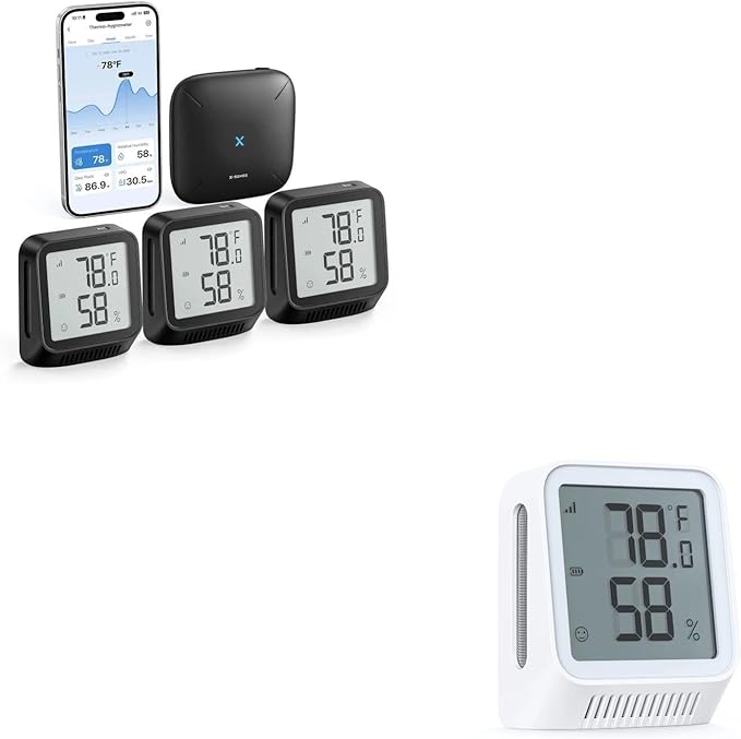 X-Sense WiFi Thermometer Indoor Hygrometer Black Kit Bundle with White Digital Temperature Sensor with App Control