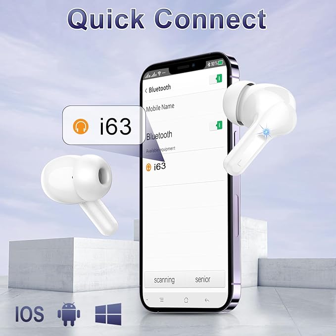 Wireless Earbuds, Bluetooth Headphones 5.4 HiFi Stereo Ear buds with ENC Noise Cancelling Mic, 40H Bluetooth Earbuds with Dual LED Display Charging Case, IP7 Waterproof Earphones for Android iOS