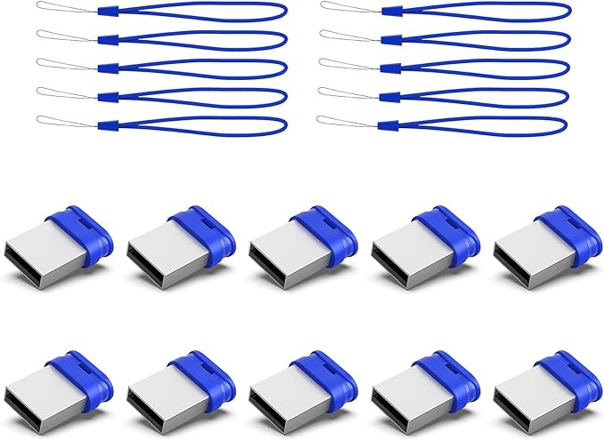 K&ZZ 16GB Mini Flash Drive 10 Pack 16 GB Small USB Flash Drives with Lanyard 16G Low Profile USB Drive Gig Thumb Drive Memory Stick (16GB, Blue)