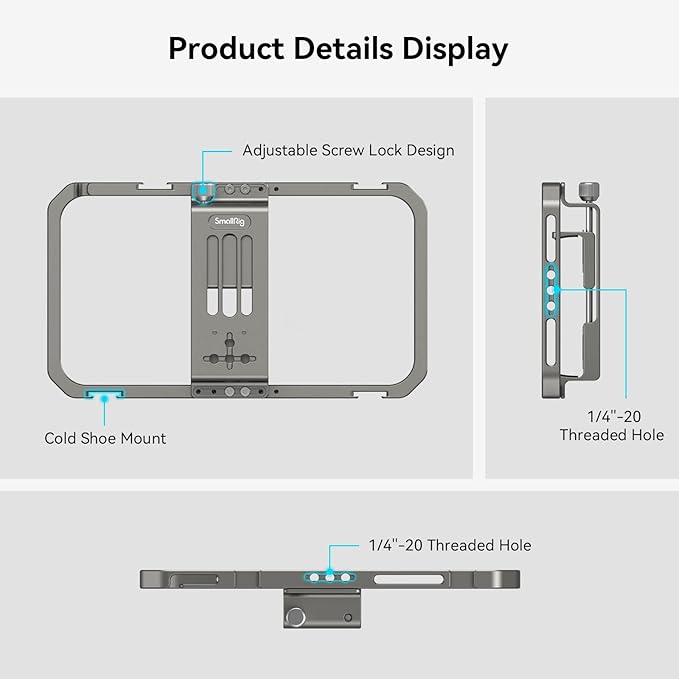 SmallRig Universal Smartphone Video Rig for iPhone 17 16 15 14 for Samsung, Filmmaking Vlogging Rig Aluminium Alloy Phone Video Cage Grip with Cold Shoe Mount for Videomaker Videographer