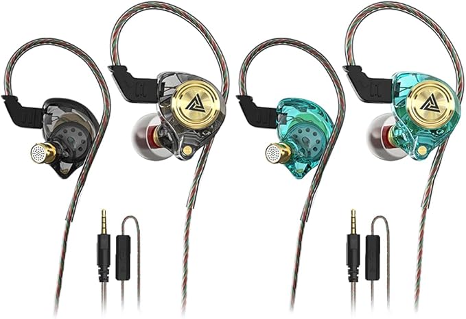 Wired Gaming Earbuds 2 Pack, Ak3file in Ear Monitors, Deep Bass Sound Wired Earbuds, HiFi in Ear Headphones with 1DD 10mm Dynamic Driver, IEM for Music Gaming Video Calling (Black+Green)