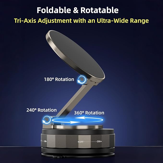 Car Phone Holder for Magsafe [180+LBS Suction & 3800gf Magnetic] 360° Rotatable Adjustable Car Phone Mount with Vacuum Suction Cup, Car Phone Holders for Your Car for iPhone Series & Android
