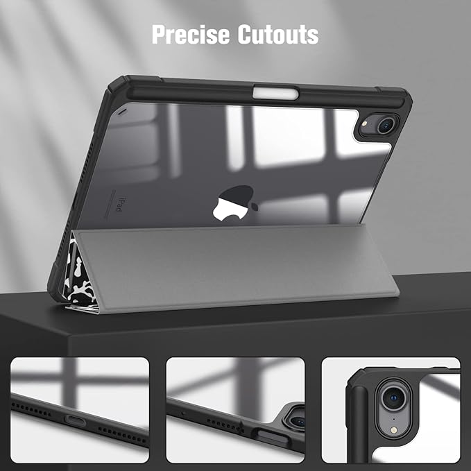 Fintie Hybrid Slim Case for iPad Mini 7 (A17 Pro, 7th Generation) 2024 / iPad Mini 6 (6th Gen) 8.3 Inch, [Built-in Pencil Holder] Shockproof Cover Clear Transparent Back Shell, Composition B