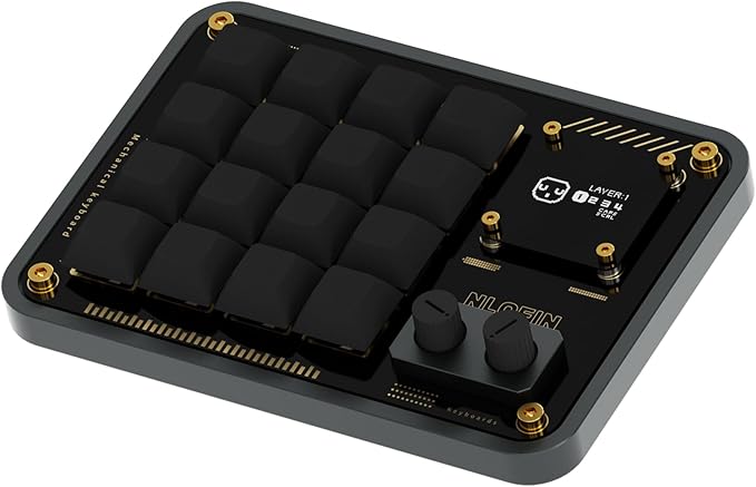 Double Knob Custom Macro Pad Programmable Designer Mini Keyboard 16 Keys with Screen (Grey,KB16)