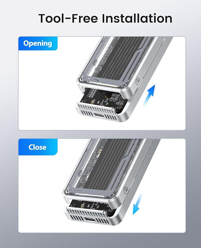 ORICO 40Gbps M.2 NVMe SSD Enclosure with Cooling Fan, Tool-Free Installation Aluminum Crystal NVMe Case, Support 2280 M2 Solid State Drive, Compatible with Thunderbolt 3/4 USB4/3.2/3.1/3.0