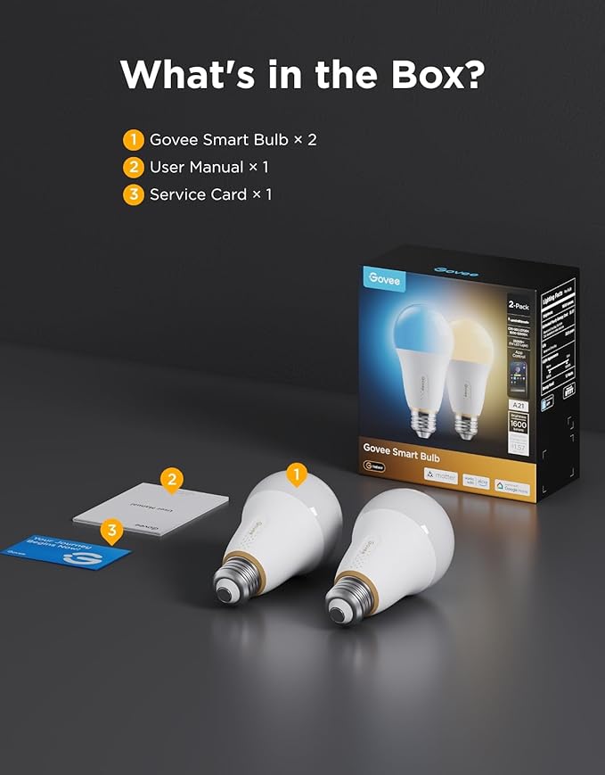 Govee 1600 Lumens Smart Light Bulbs, A21 LED Bulbs 100W Equivalent for Living Room, RGBWW Color Changing Light Bulbs Compatible with Matter, Alexa & SmartThings, CRI 90, E26 Base, 2.4GHz Only, 2-Pack