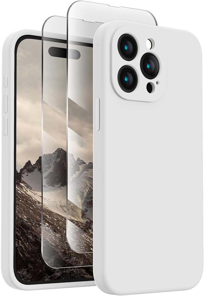 FireNova Designed for iPhone 15 Pro Max Case, Silicone Upgraded [Camera Protection] Phone Case, Soft Anti-Scratch Microfiber Lining Inside, 6.7 inch, White