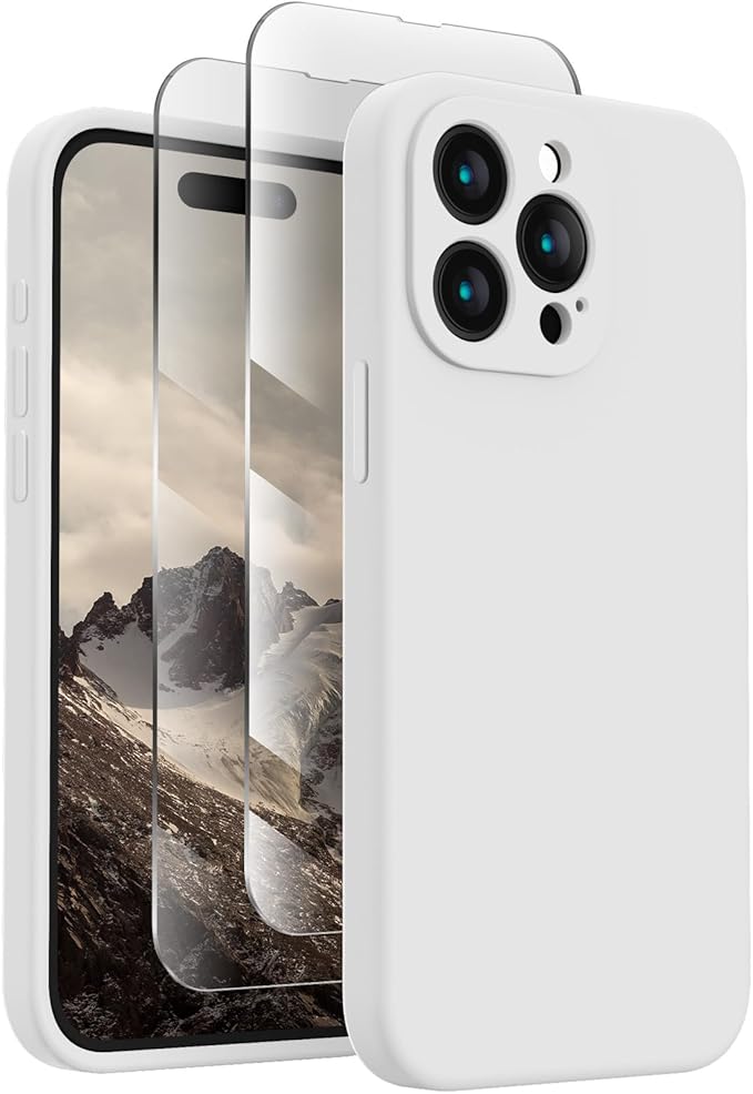 FireNova Designed for iPhone 15 Pro Case, Silicone Upgraded [Camera Protection] Phone Case, Soft Anti-Scratch Microfiber Lining Inside, 6.1 inch, White