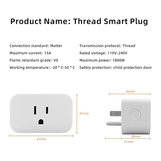 Matter Over Thread Smart Plug, App and Voice Control Smart Mini Outlet 15A/1800W (1)
