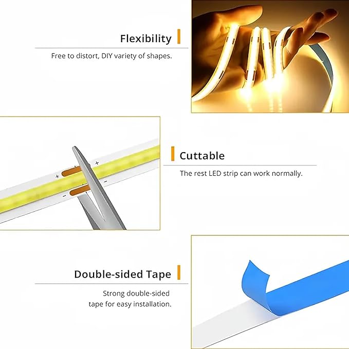 ZSLAIFU A 5V USB LED Light Strip, COB LED Strip Lights, White 5V LED Lights, Small LED Strip Light, TV Lights for TV Under Cabinet Kitchen Living Room Shelving or Displays (Warm 3.28ft)
