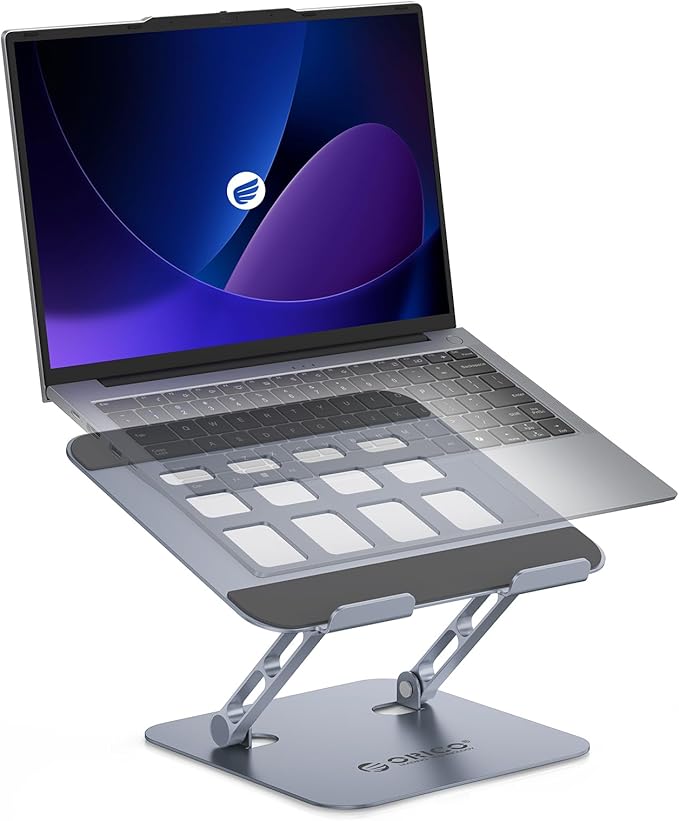 ORICO Ergonomic Laptop Stand for Desk, Height Adjustable Aluminum Alloy Laptop Stand Riser, Foldable Computer Holder Compatible with MacBook, Dell XPS, HP up to 17” - ST11, Gray