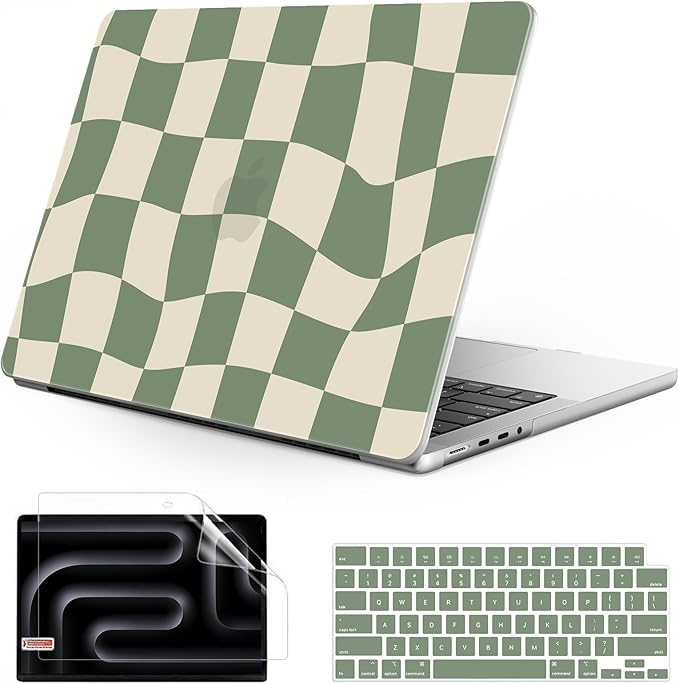 Anban Compatible with MacBook Pro 14 inch Case 2026-2021 M5 M4 M3 M2 M1 A3426 A3427 A3434 A3112 A3185 A3401 A2918 A2992 A2779 A2442, Plastic Hard Shell+Keyboard Cover+Screen Protector, Green Checkered