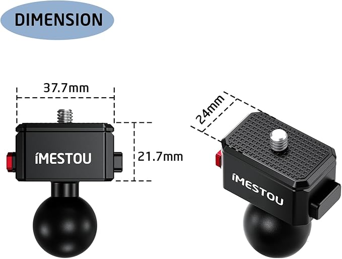 iMESTOU Sports Camera Riding Mount with 1/4 Screw for Insta 360 Action Camera Installing and 1“ Ball Head 360° Adjustable Fits for RAM 1" Ball Bike Phone Mounts