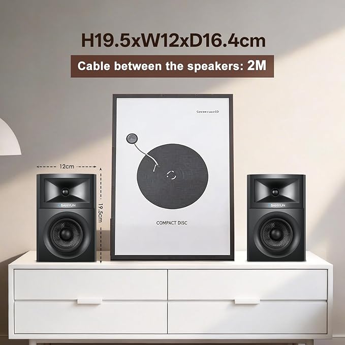 Sanyun SW203 2.0 Desktop Computer Speakers - Near-Field 3D Stereo with Vertical Imaging - 60W Triple-DSP Dual Independent Drive - 24bit USB-C DAC Bluetooth 5.4 AUX, HiFi PC Gaming (Pair, Black)