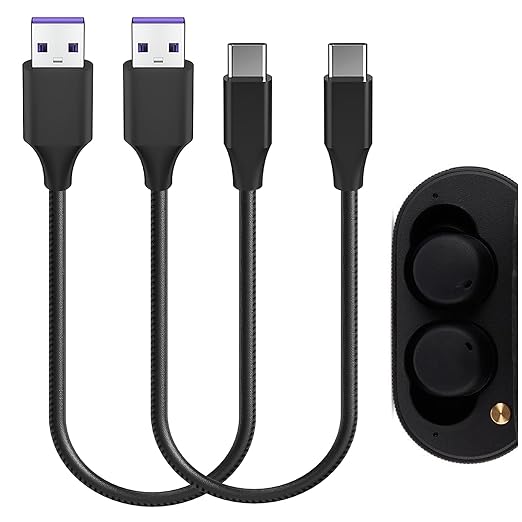 GEEKRIA USB Charger Cable Compatible with Marshall Major V, Minor ANC, Mode II, Minor IV TWS Earbuds, USB to USB-C Replacement Power Charging Cord (1ft/30cm 2Pack)