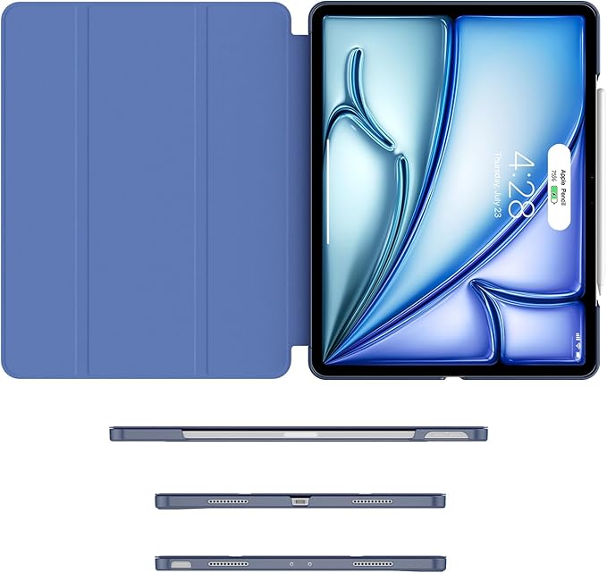 Soke Case for iPad Air 13 Inch (M3/M2) 2025/2024,iPad Pro 12.9 2022 2021(6th 5th Generation) - [Slim Trifold Stand + Auto Wake/Sleep],Protective Hard PC Back Cover (Navy)