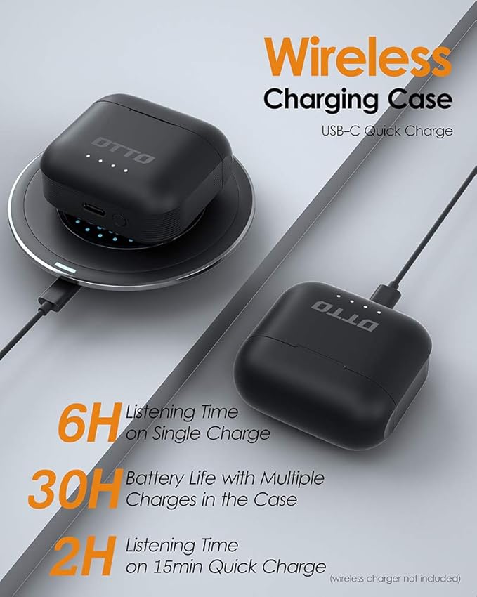 DTTO J-10 Active Noise Cancelling Earbuds with 60ms Low-Latency Game Mode, Wireless Charging Case Bluetooth 5.2 Auto-Pairing Touch-Enabled Voice-Assistant, Immersive Sound Deep Bass IPX8 Sweatproof