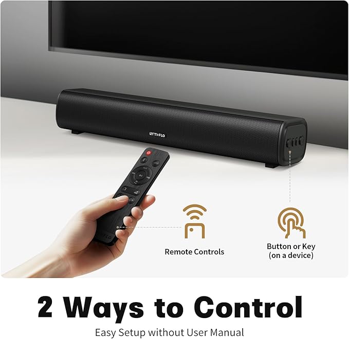 Rythflo Sound Bar for Smart TV, 16'/60W Soundbar with Impactful Bass, Dynamic Light and Remote Control, Wall Mountable TV Speakers with Bluetooth/Optical/3.5MM AUX for Gaming/PC/Projector