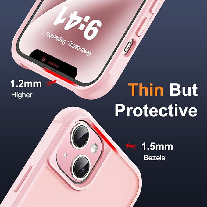 SKYLMW Compatible with iPhone 14 Plus Case with Invisible Magnetic O-Ring Stand Military-Grade Translucent Case for iPhone 14 Plus 6.7" [Compatible with Mag-Safe][Great Grip Feeling], Pink