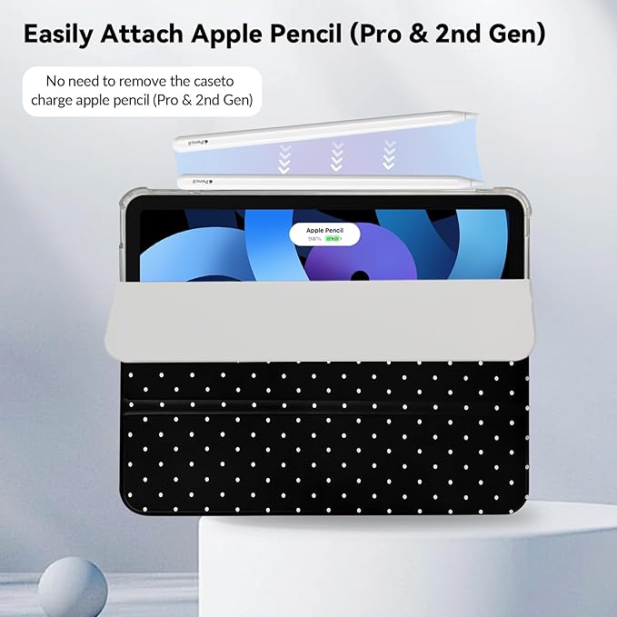 Lovmooful Compatible for iPad 11th 11-Inch A16 (2025),iPad 10 (10.9-Inch,2022 Model,10th Generation) Case with Pencil Holder Cute Polka Dot Aesthetic Design Soft TPU Trifold Stand Protective-Black