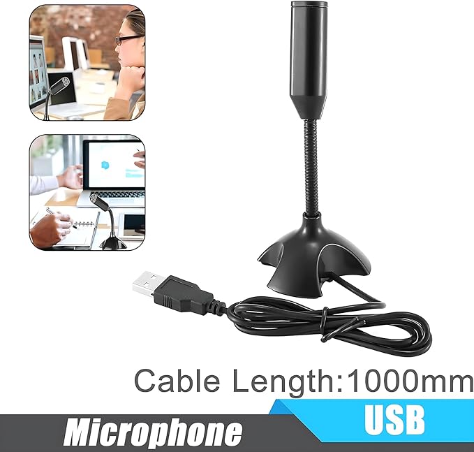 Mini USB Microphone for Desktop Computer and Laptop,Portable USB Condenser Mic With Adjustable Stand,Compatible with PC/Mac,Plug & Play,Ideal for Meeting,Online Class,Games,Remote work(Black)