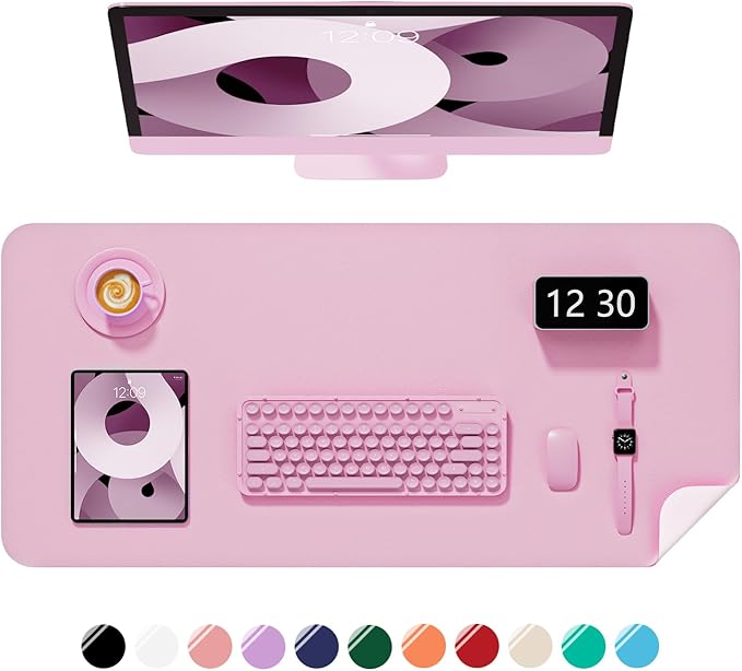 Desk Pad, 30" x 14" PU Leather Non-Slip Desk Mat Large Mouse Pad for Desktop, Waterproof Laptop Computer Writing Mat for Office, Home, Work, Gaming, Pink
