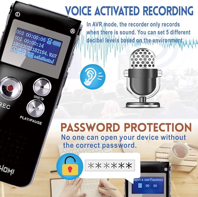 32GB Digital Voice Recorder - Voice Activated Recorder with Playback Upgraded Portable Tape Recorder for Lectures, Meetings, Interviews, Audio Recorder Dictaphone USB, MP3, Password