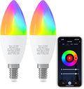 ORALUCE Smart Light Bulb Compatible with Alexa & Google Home, C37 E12 LED Light Bulb 40W Equivalent, 2.4GHz WiFi & Bluetooth Color Changing APP Dimmable, Multicolor LED Bulb 450 Lumens,2P
