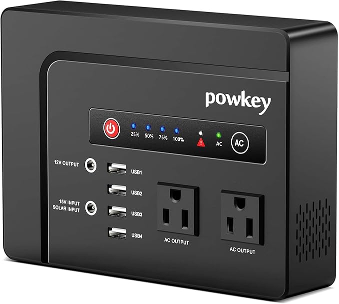 powkey 200W Portable Power Bank with AC Outlet, 146Wh Rechargeable Backup Lithium Battery, 110V Pure Sine Wave AC Outlet for Outdoor RV Trip Travel Home Office Emergency