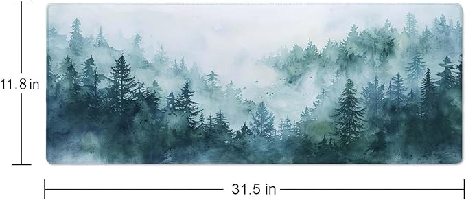 Desk Mat, Big Desk Pad, XL Extended Gaming Mouse Pad, Large Mouse Pad for Desk Rubber Base Mousepad with Stitched Edges, Keyboard Mouse Mat for Work, Game, Office, Home - Watercolor Forest Misty