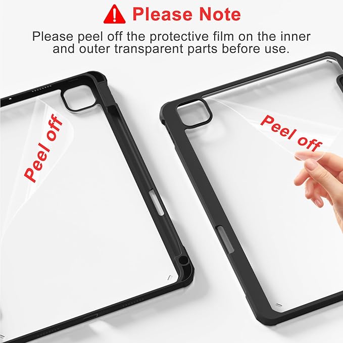Case for iPad Pro 12.9 Inch (6th/5th/4th/3rd Generation 2022/2021/2020/2018) with Pencil Holder, Clear Transparent Back Shell Slim Stand Shockproof Tablet Cover, Auto Wake/Sleep, Black
